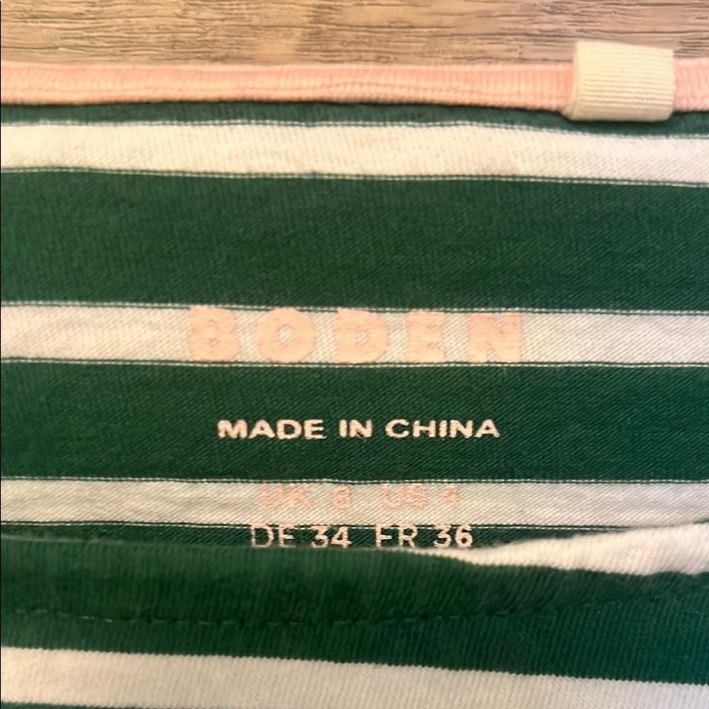 Boden Green and White Striped Long Sleeve Tee - Picture 2 of 5